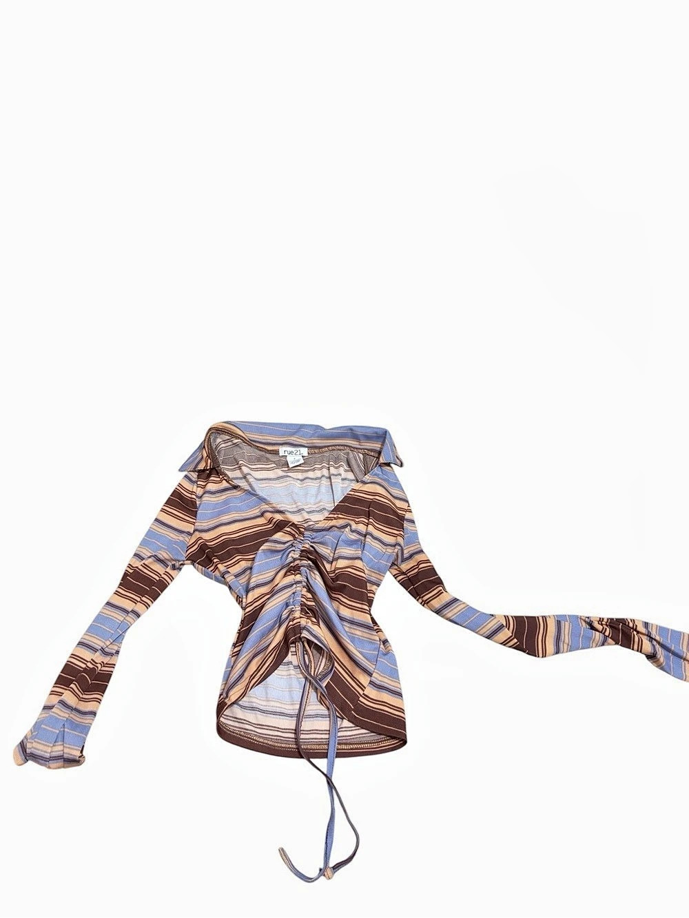 Rue21 Abstract Long Sleeve Top in Blue & Brown Small